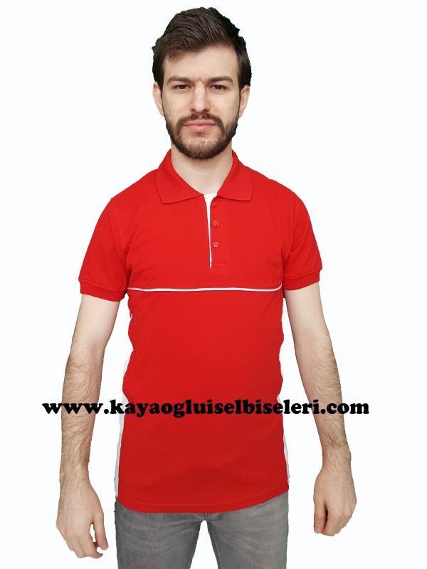 KIRMIZI - BEYAZ POLO YAKA COMPACT T-SHIRT